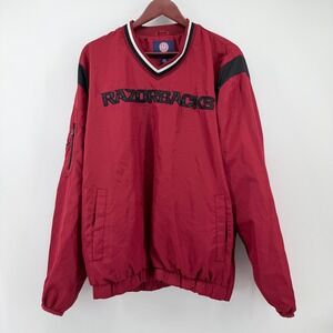 G-III Men's L Arkansas Razorbacks V-Neck Pullover Windbreaker Jacket Red - Flaw